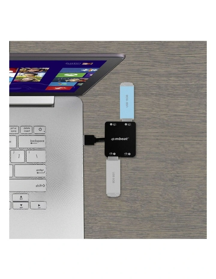 mbeat 4 Port USB 2.0 Hub USB 2.0 Plug and Play - Black image 5
