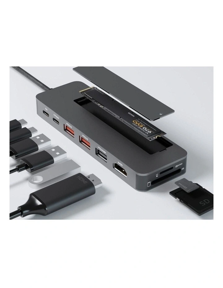 mbeat Elite 9-in-1 USB-C Multiport Hub w/ Built-in M.2 NVMe SSD - Grey image 2