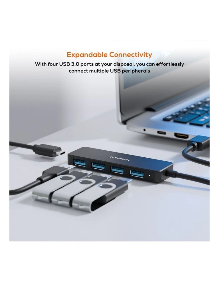 mbeat 4-Port USB 3.0 Hub with USB-C DC Port - Black image 3