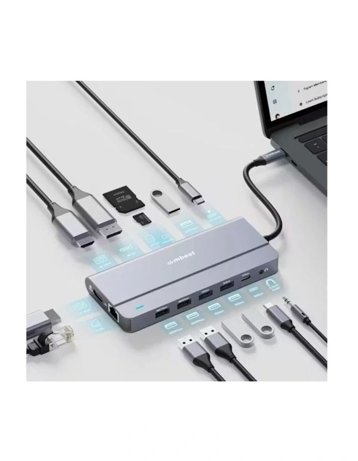 mbeat Elite X14 Triple 4K Display Multi-Port USB-C Hub - Grey image 2