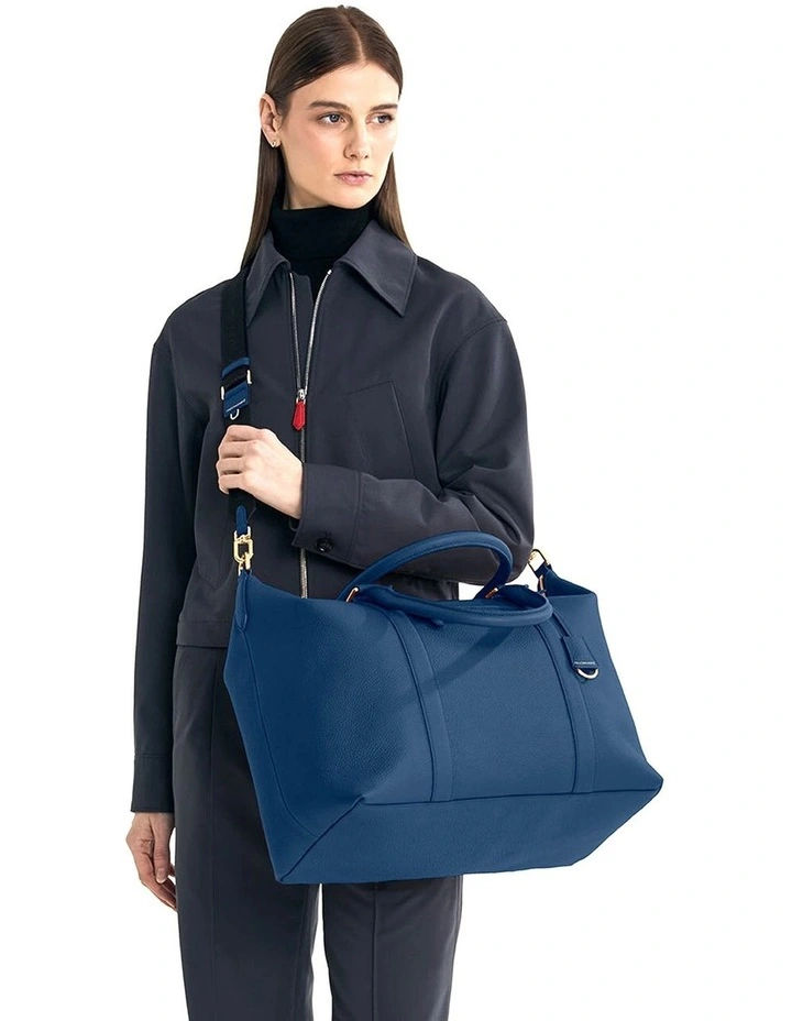 The Leather Weekender in Pacific Blue image 2