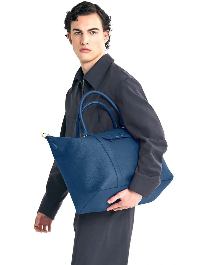 The Leather Weekender in Pacific Blue image 3