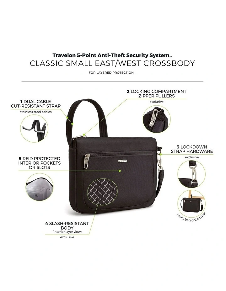 Classic Anti-Theft Small East/West Crossbody Bag in Black image 7