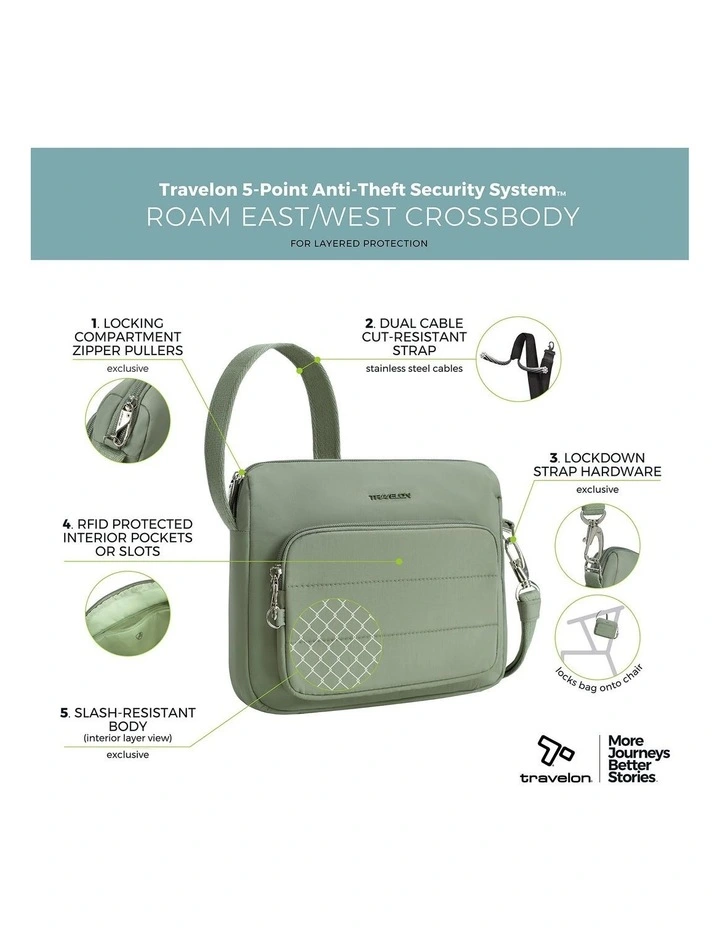 Roam Anti-Theft East/West Crossbody Bag in Moss image 7
