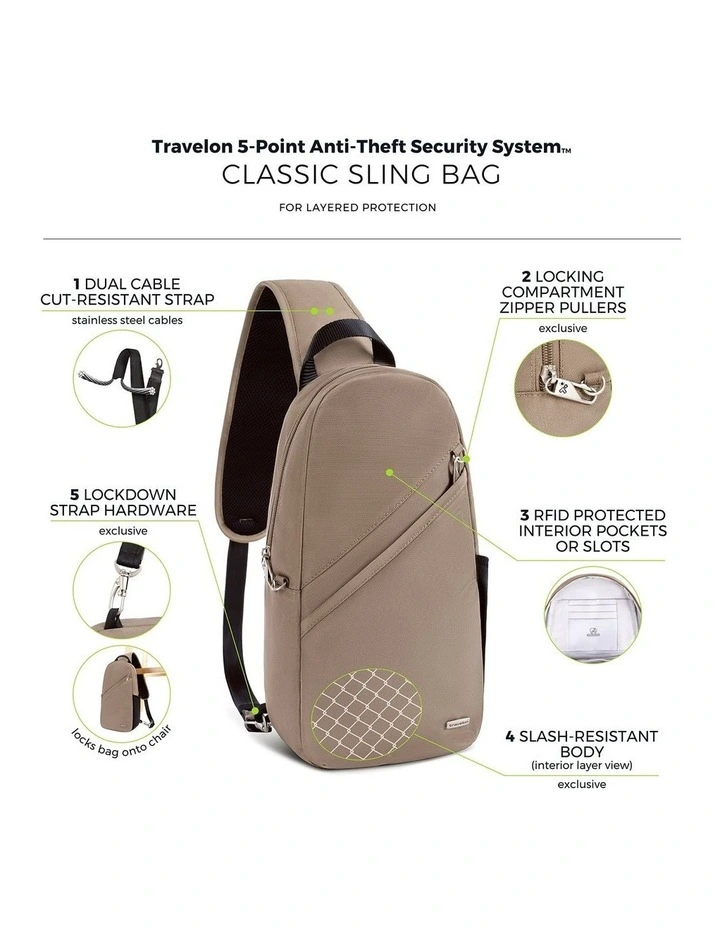 Classic Anti-Theft Sling Bag in Hazelnut image 7