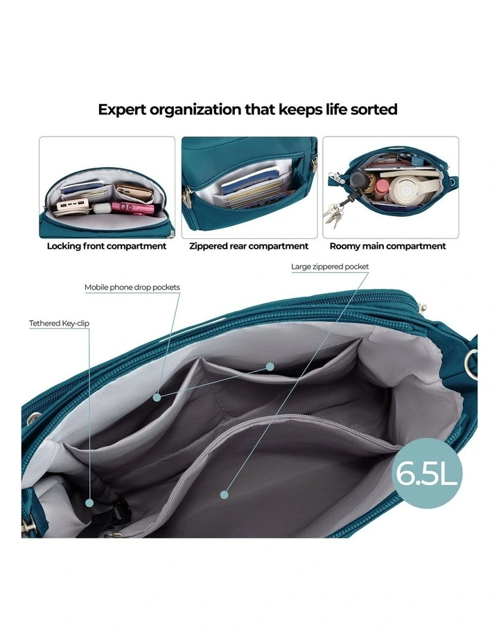 Classic Anti-Theft North/South Crossbody Bag in Teal image 4
