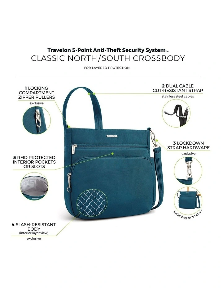 Classic Anti-Theft North/South Crossbody Bag in Teal image 7