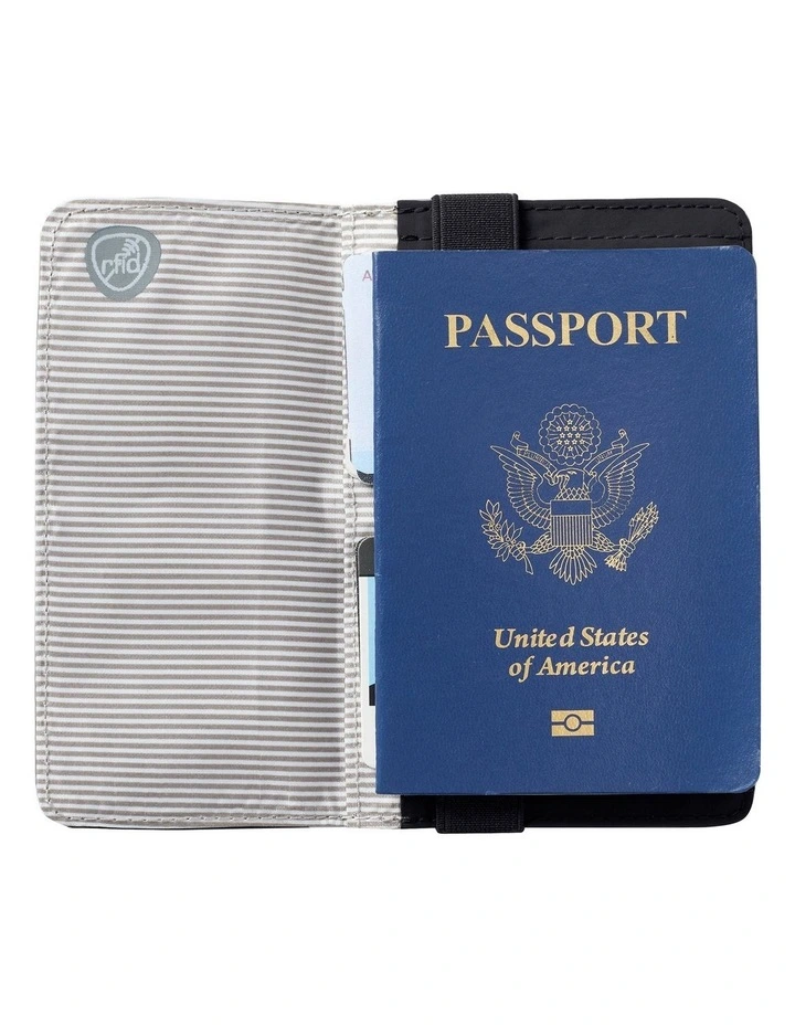 RFID Blocking Flap Passport Holder in Black image 6
