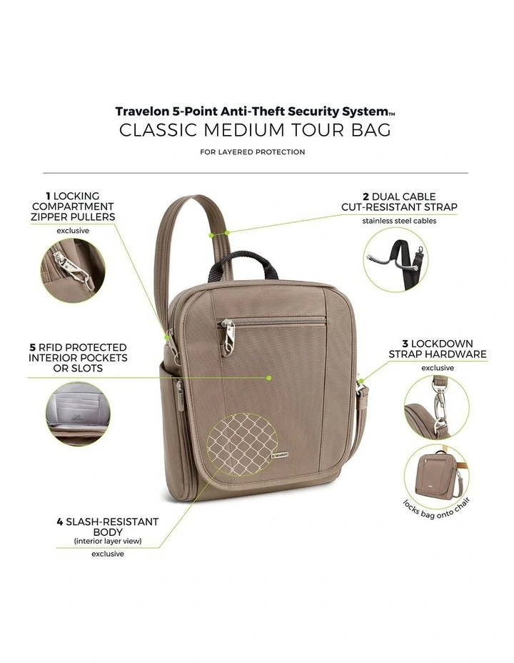 Classic Anti-Theft Tablet Medium Tour Bag in Hazelnut image 7