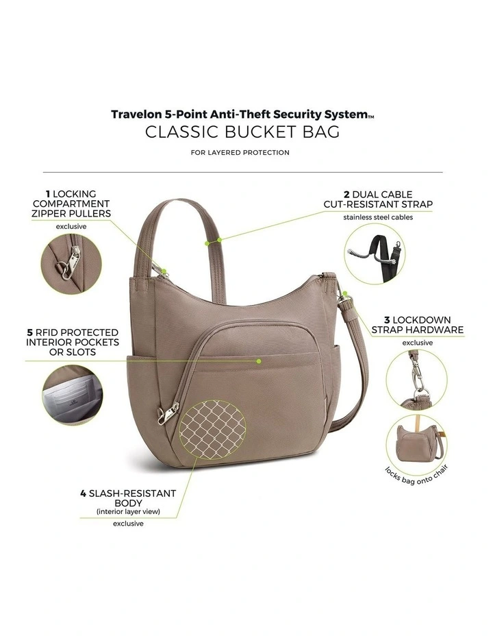 Classic Anti-Theft Crossbody Bucket Bag in Hazelnut image 7