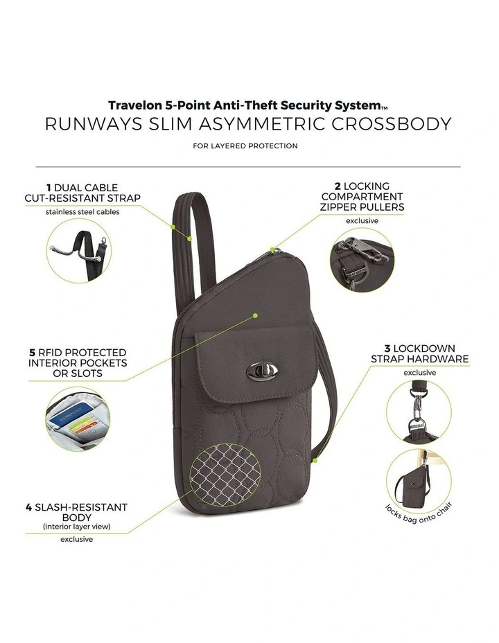 Runways Anti-Theft Slim Asymmetric Crossbody Bag in Smoke image 7