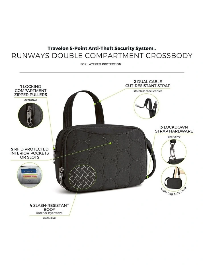 Runways Anti-Theft Tablet Double Compartment Crossbody Bag in Black image 7