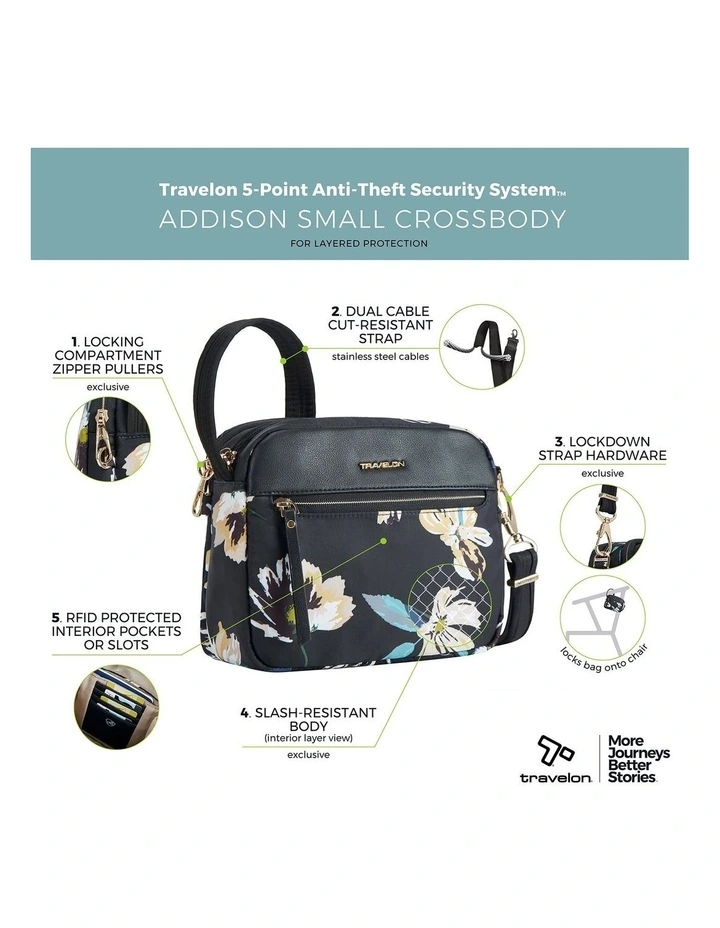 Addison Anti-Theft Small Crossbody Bag in Midnight Floral image 7