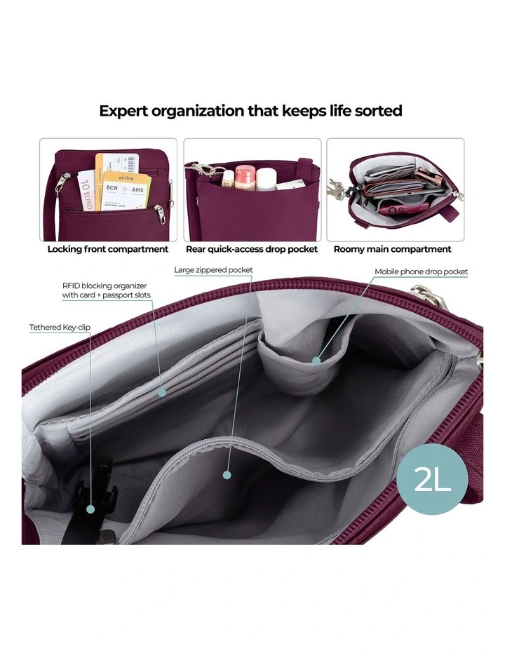 Classic Anti-Theft Slim Double Zip Crossbody Bag in Burgundy image 4
