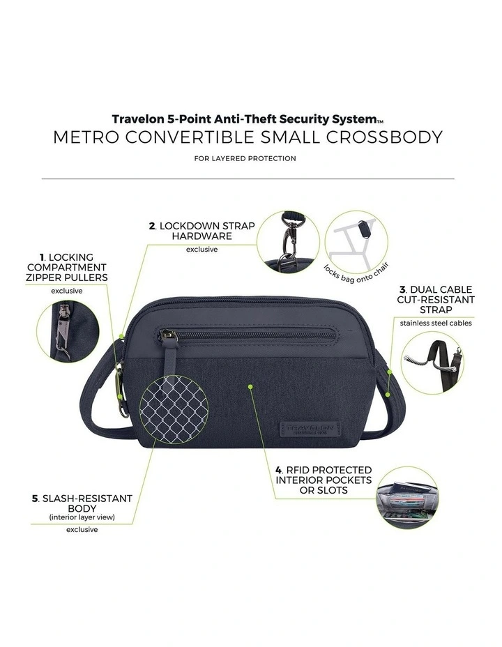 Metro Anti-Theft Convertible Small Crossbody Bag in Navy Heather image 7