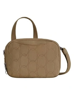 Runways Anti-Theft Tablet Double Compartment Crossbody Bag in Latte