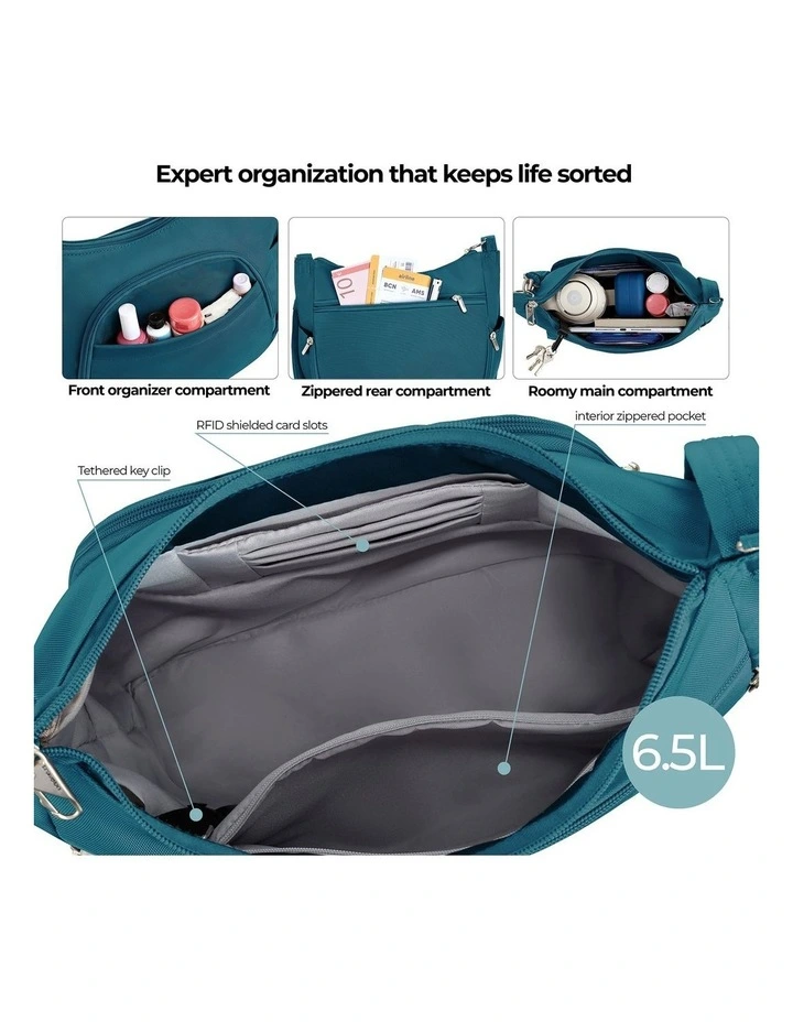 Classic Anti-Theft Crossbody Bucket Bag in Teal image 4