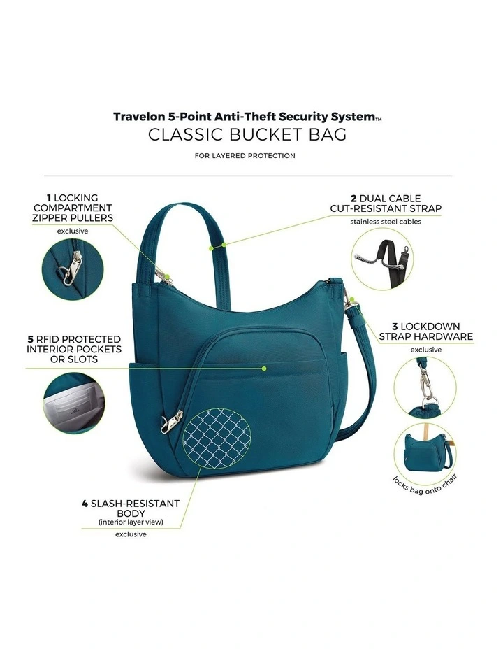 Classic Anti-Theft Crossbody Bucket Bag in Teal image 7