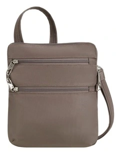 Classic Anti-Theft Slim Double Zip Crossbody Bag in Hazelnut