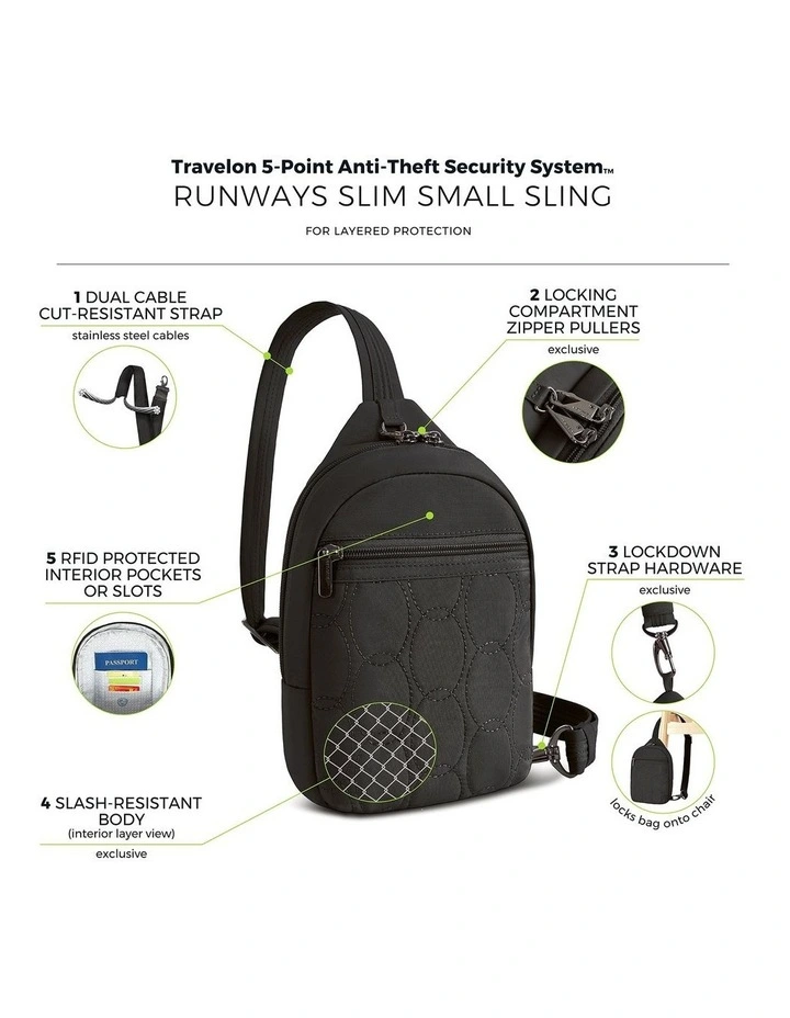 Runways Anti-Theft Small Sling Bag in Black image 7