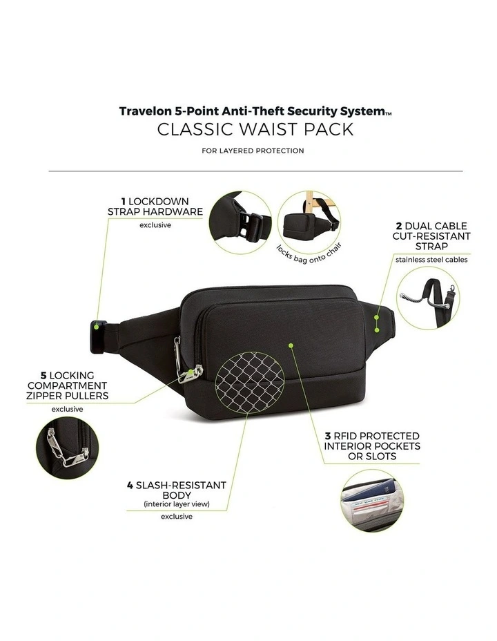 Classic Anti-Theft Waist Pack in Black image 7