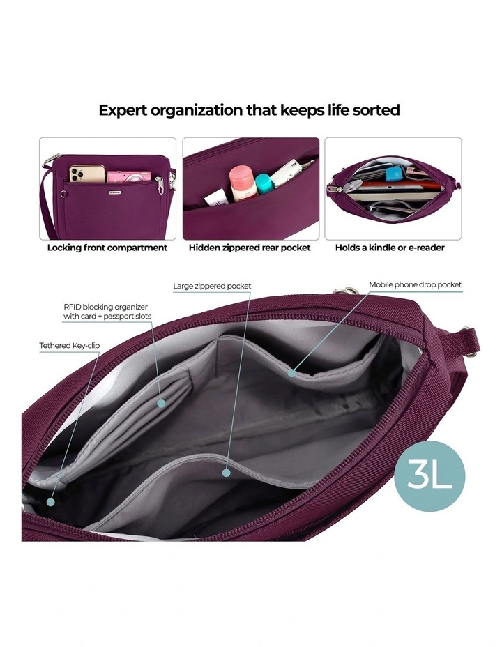 Classic Anti-Theft Small East/West Crossbody Bag in Burgundy image 4