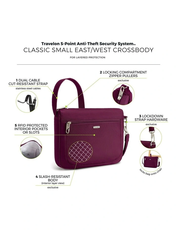 Classic Anti-Theft Small East/West Crossbody Bag in Burgundy image 7