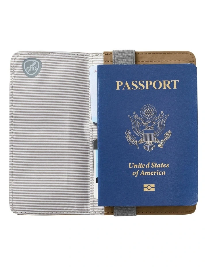 RFID Blocking Flap Passport Holder in Latte image 6