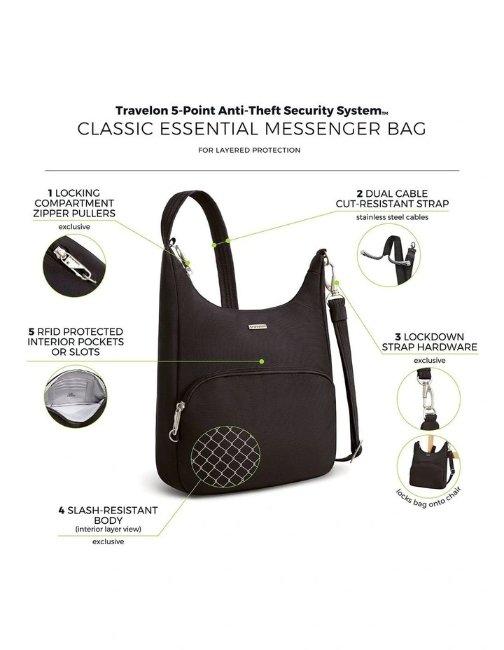 Classic Anti-Theft Essential Messenger Bag in Black image 7