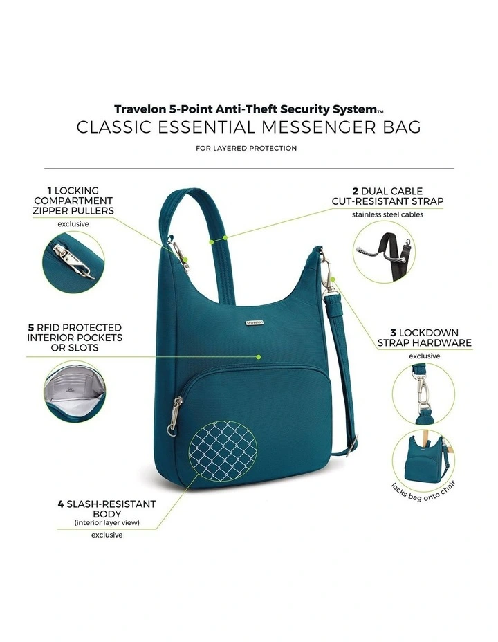 Classic Anti-Theft Essential Messenger Bag in Teal image 7