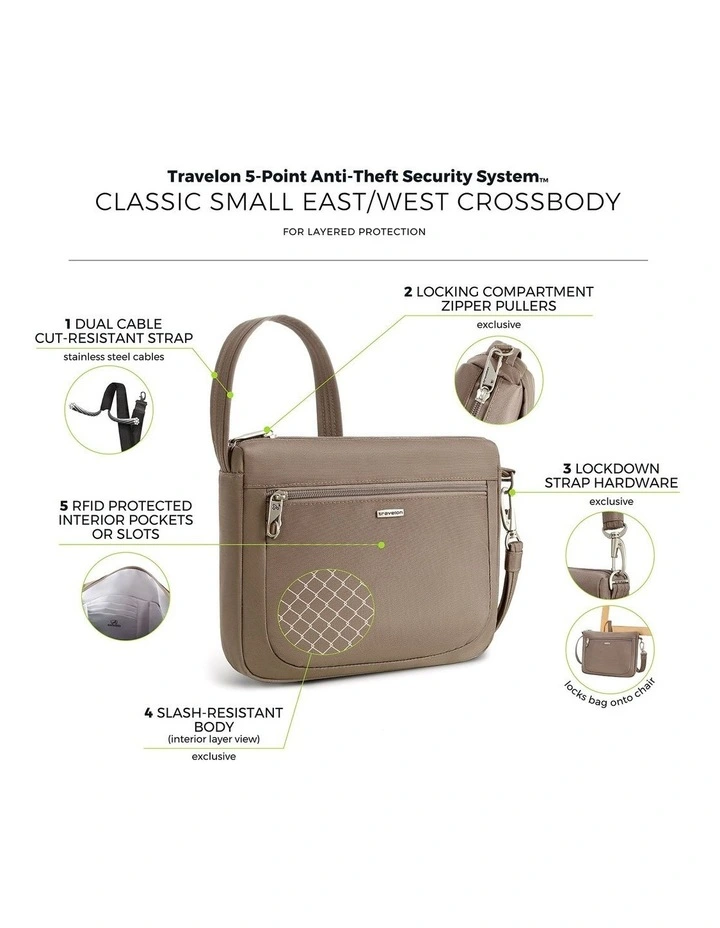 Classic Anti-Theft Small East/West Crossbody Bag in Hazelnut image 7