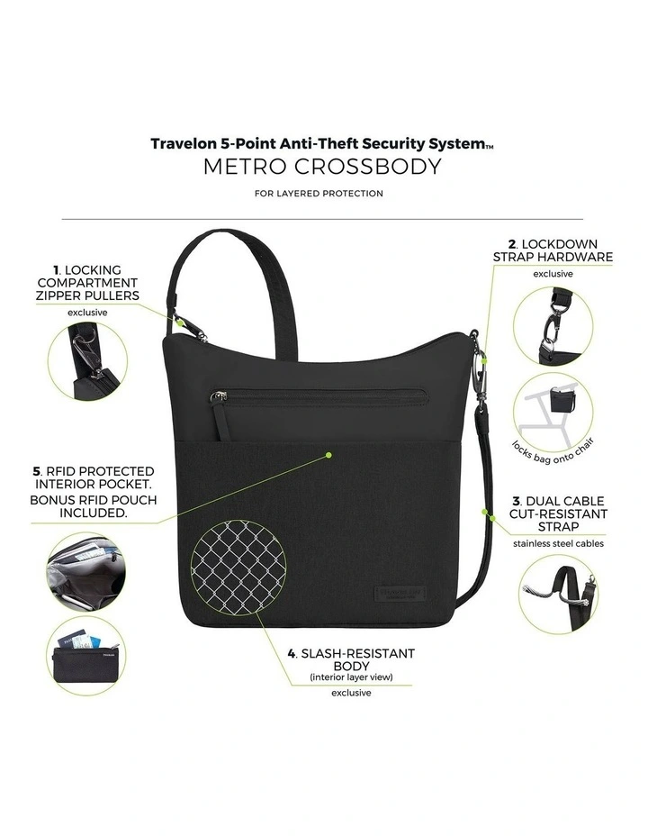 Metro Anti-Theft Crossbody Bag in Black image 7