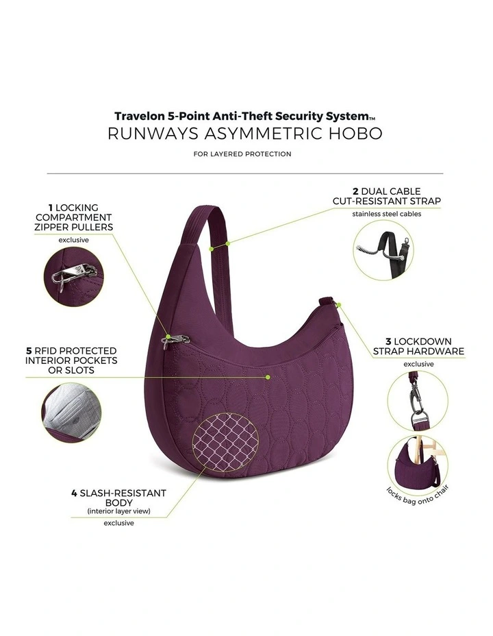 Runways Anti-Theft Asymmetric Hobo Bag in Plum image 7