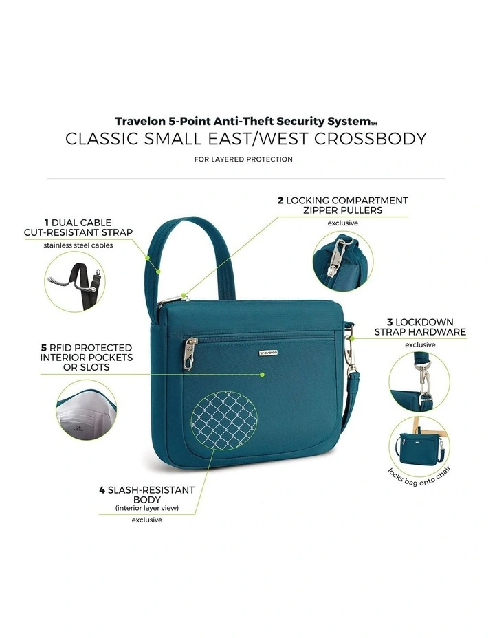 Classic Anti-Theft Small East/West Crossbody Bag in Teal image 7