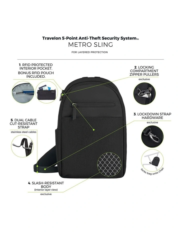 Metro Anti-Theft Tablet Sling Bag in Black image 7