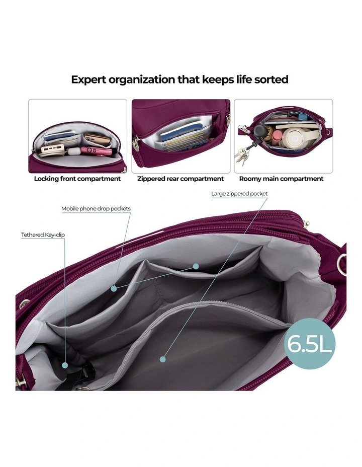 Classic Anti-Theft North/South Crossbody Bag in Burgundy image 4