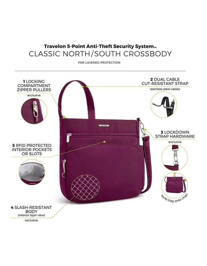 Classic Anti-Theft North/South Crossbody Bag in Burgundy image 7