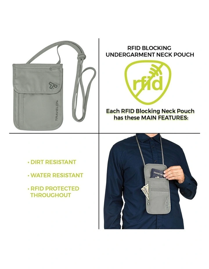 RFID Blocking Undergarment Neck Pouch in Gray image 4