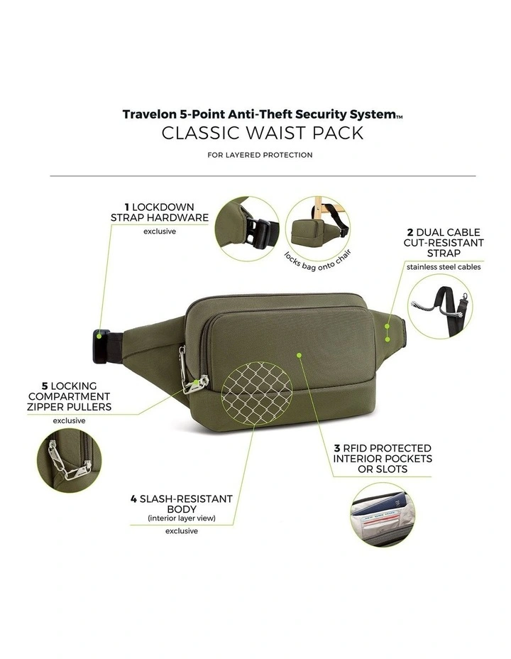 Classic Anti-Theft Waist Pack in Olive image 7
