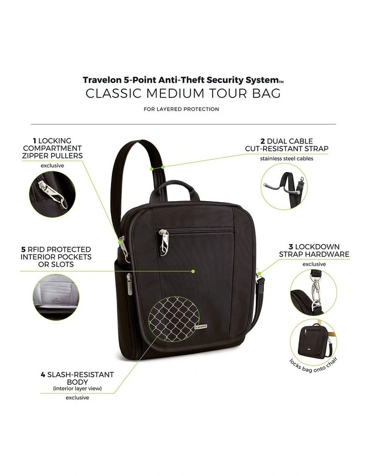 Classic Anti-Theft Tablet Medium Tour Bag in Black image 7