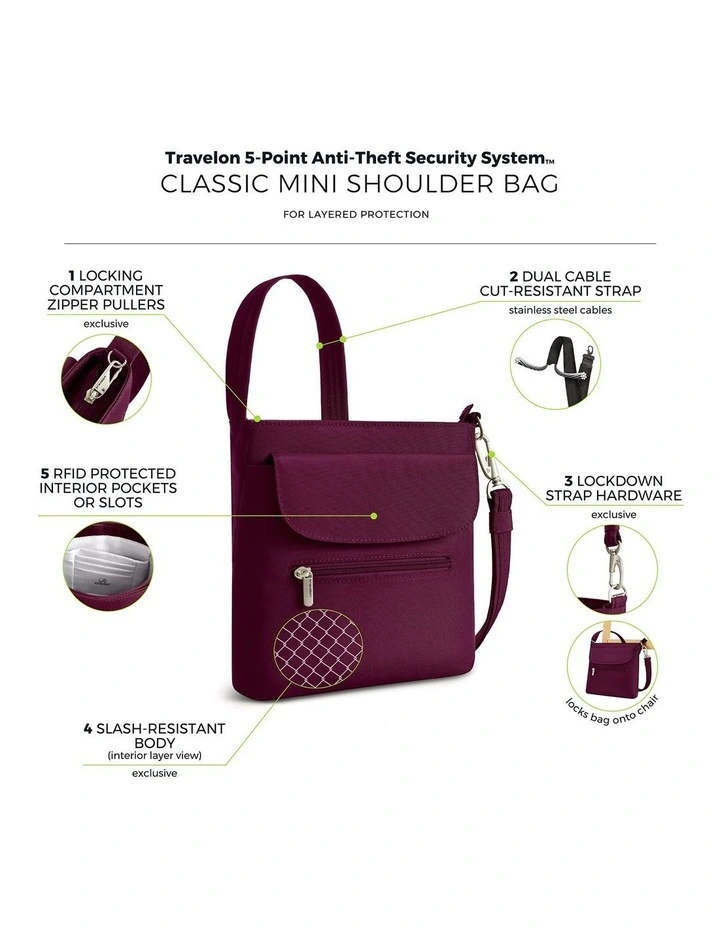 Classic Anti-Theft Mini Shoulder Bag in Burgundy image 7