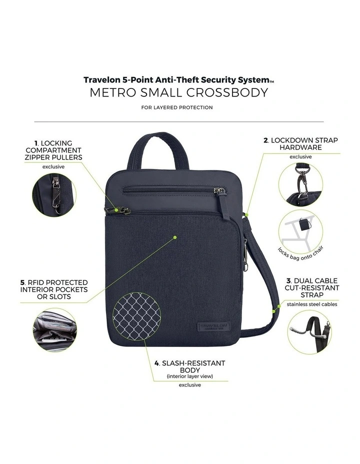 Metro Anti-Theft Small Crossbody Bag in Navy Heather image 7