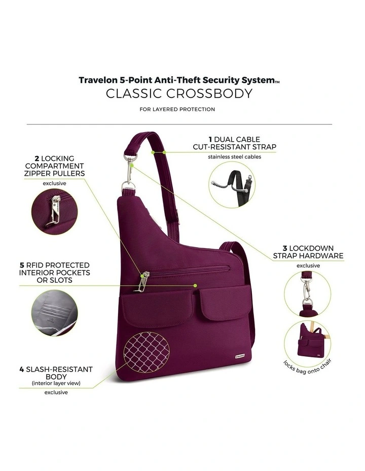 Classic Anti-Theft Crossbody Bag in Burgundy image 10