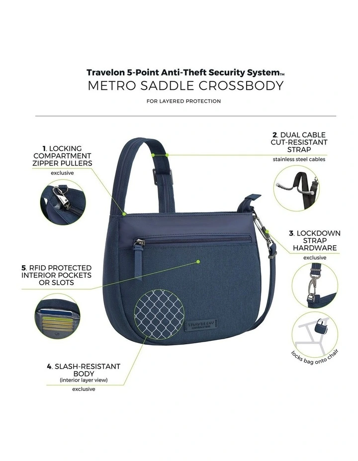 Metro Anti-Theft Saddle Crossbody Bag in Navy Heather image 7