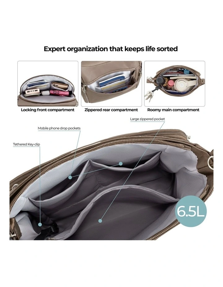 Classic Anti-Theft North/South Crossbody Bag in Hazelnut image 4