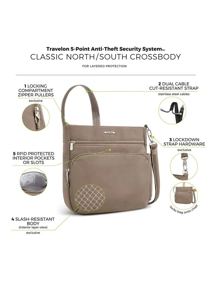 Classic Anti-Theft North/South Crossbody Bag in Hazelnut image 7