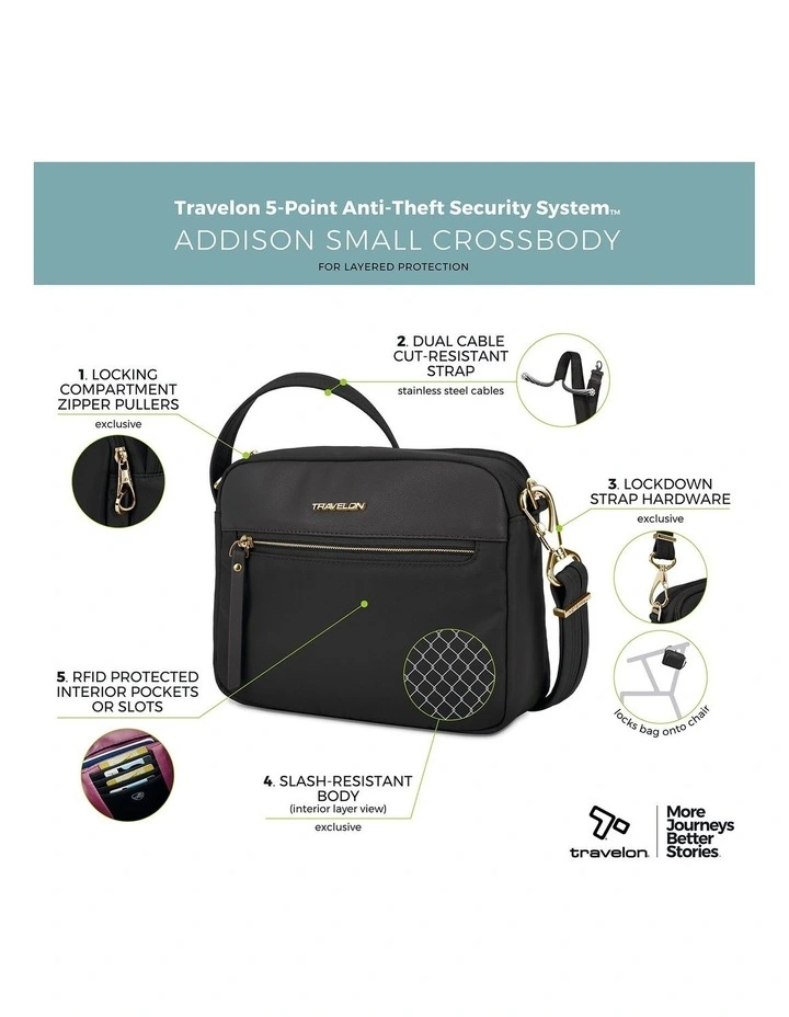 Addison Anti-Theft Small Crossbody Bag in Black image 7
