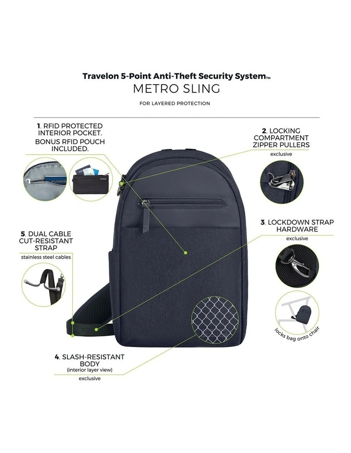 Metro Anti-Theft Tablet Sling Bag in Navy Heather image 7