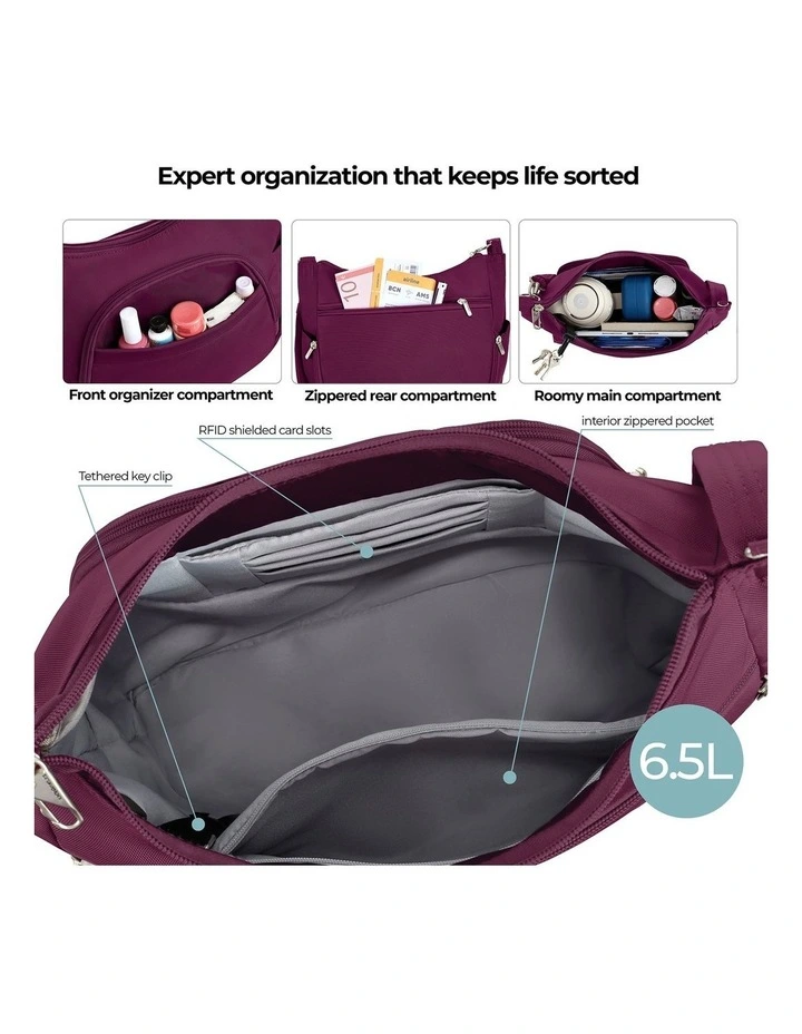 Classic Anti-Theft Crossbody Bucket Bag in Burgundy image 4