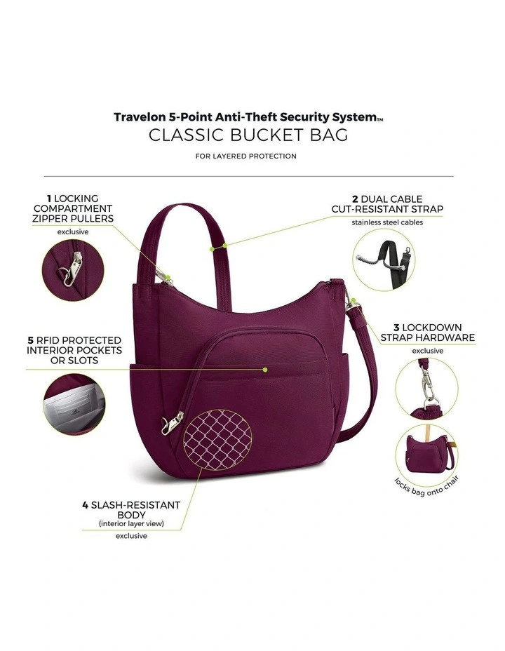 Classic Anti-Theft Crossbody Bucket Bag in Burgundy image 7